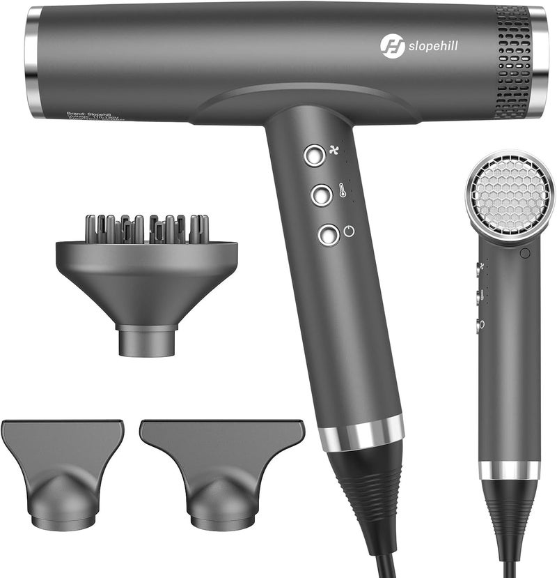 SLOPEHILL Professional Ionic Hair Dryer with Diffuser - Lightweight, Compact, Powerful & Fast Salon Blow Dryer with High Speed Brushless Motor for Travel, Women & Men (Ceramic, Dark) - Image 1